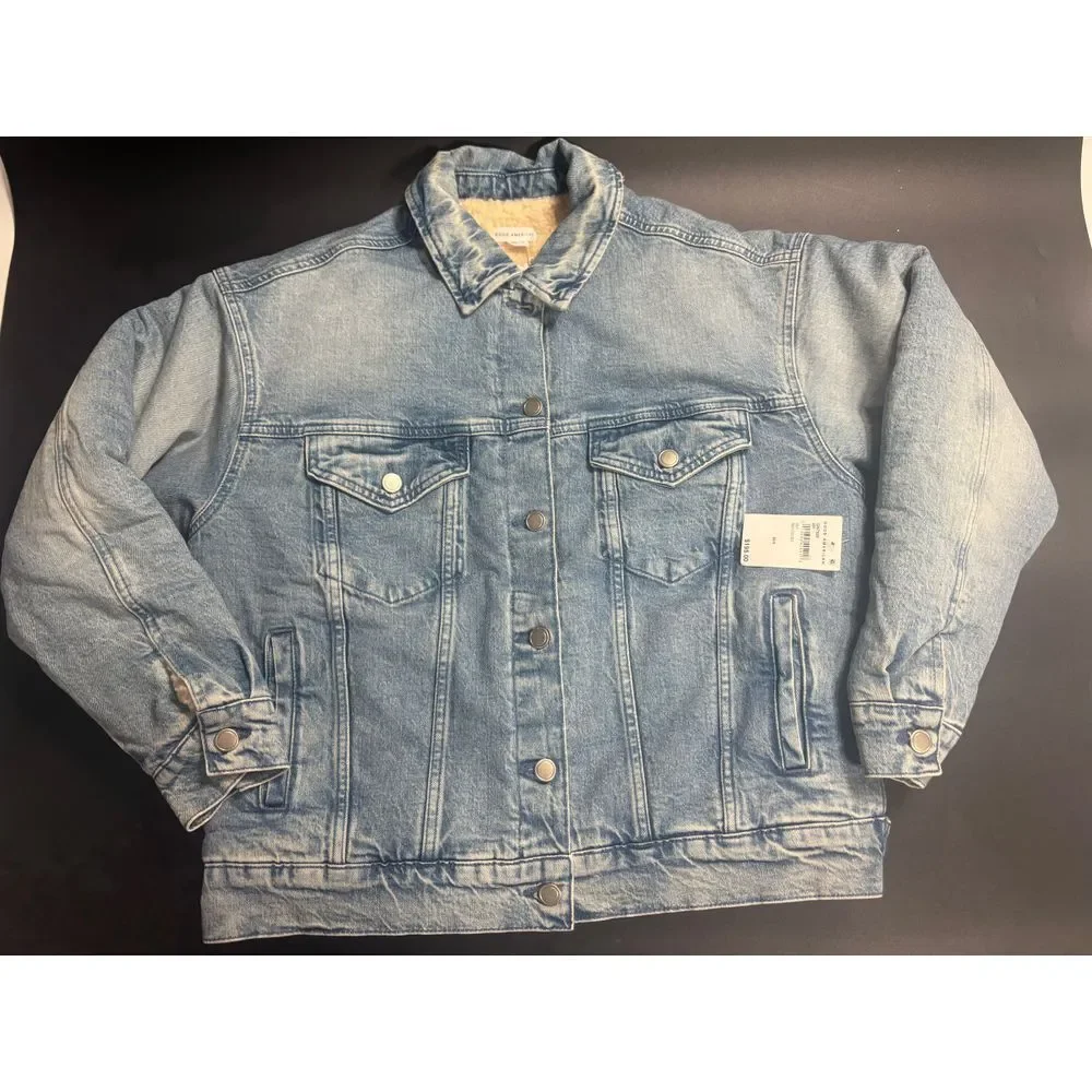 Good American NWT‎ Denim Sherpa Jacket GNT828 Size 0 MSRP $195